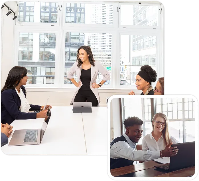 Moore CPA team members collaborating in a modern office environment